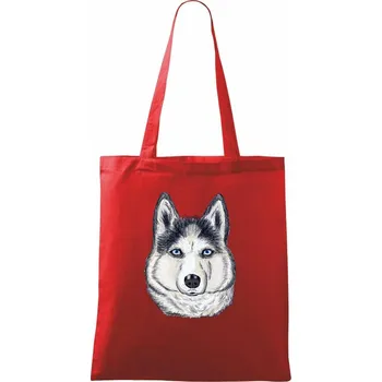 Nákupní taška Husky hlava - kreslený - Taška bavlněná - 42 x 38 cm ( Červená )
