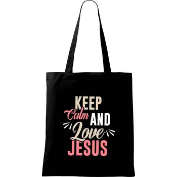 Nákupní taška Keep calm love Jesus - Taška bavlněná - 42 x 38 cm ( Černá )