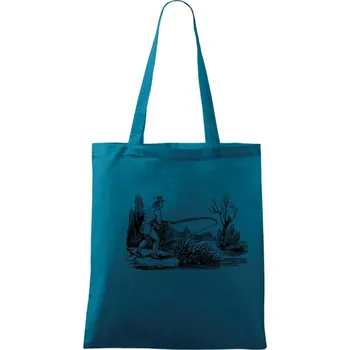 Kreslený rybář nahazující - Taška bavlněná - 42 x 38 cm ( Petrolejová )