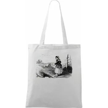 Kreslená dívka na rybách - Taška bavlněná - 42 x 38 cm ( Bílá )