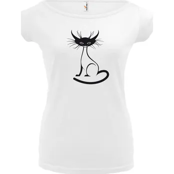 Dámské tričko KOČKA 1 (bílé, černý potisk) dámské velikost M (Dámské tričko s potiskem)