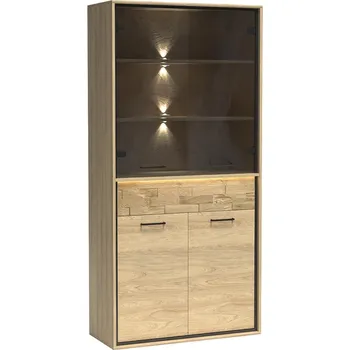 Knihovna Mediolan - vitrína M3 - natural hikora + dekorační deska