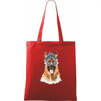 Nákupní taška German shepherd se šátkem - Taška bavlněná - 42 x 38 cm ( Červená )