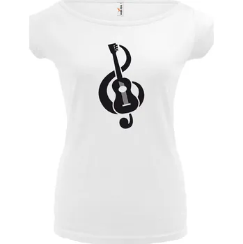 Dámské tričko KYTARA KLÍČ (bílé, černý potisk) dámské velikost M (Dámské tričko s potiskem)