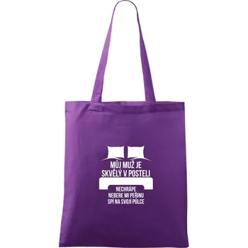 Můj muž je skvělý v posteli - Taška bavlněná - 42 x 38 cm ( Fialová )
