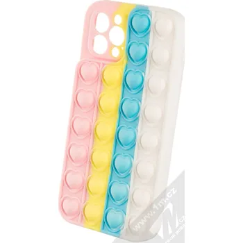 Pouzdro na mobilní telefon 1Mcz Pop It Srdíčka antistresový ochranný kryt pro Apple iPhone 12 Pro růžová žlutá modrá bílá (pink yellow blue white)