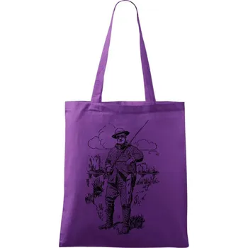 Kreslený rybář s úlovkem - Taška bavlněná - 42 x 38 cm ( Fialová )