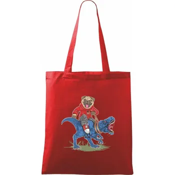 Nákupní taška Mops a tyranosaurus - Taška bavlněná - 42 x 38 cm ( Červená )