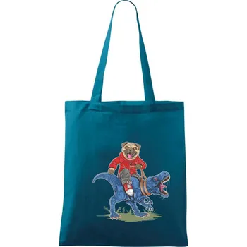 Mops a tyranosaurus - Taška bavlněná - 42 x 38 cm ( Petrolejová )