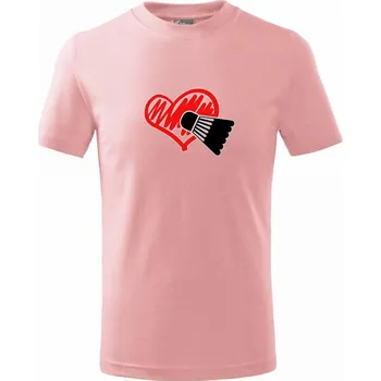 Badminton srdce - Tričko dětské bavlněné - 146 cm/10 let ( Růžová )