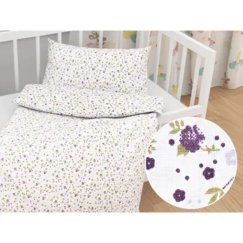 Povlečení Dětské bavlněné povlečení do postýlky Sandra SA-004 Fialové růžičky Do postýlky 90x140 a 50x70 cm