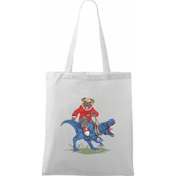 Nákupní taška Mops a tyranosaurus - Taška bavlněná - 42 x 38 cm ( Bílá )
