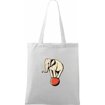 Nákupní taška Slon na míči - Taška bavlněná - 42 x 38 cm ( Bílá )