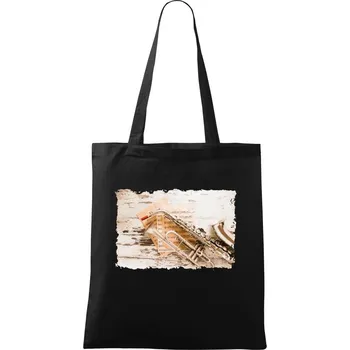 Nákupní taška Saxofon fotka dřevo - Taška bavlněná - 42 x 38 cm ( Černá )