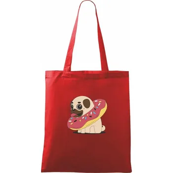 Nákupní taška Mops a kobliha - Taška bavlněná - 42 x 38 cm ( Červená )
