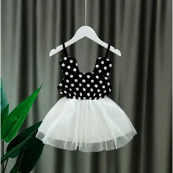 Dívčí šaty Čína Letní šatičky s puntíkovaným vrškem Barva: Černo-bílá, Velikost: 120 (5 let)