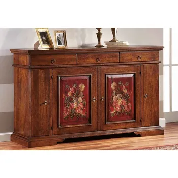 Příborník do zásuvky Stylový masivní ručně malovaný kredenc v barvě antického ořechu s dekorativními kresbami