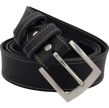 Opasek opaskujse Kožený opasek XXL basic, černá kůže, šedé prošití, spona nerezová Délka opasku: 125 cm