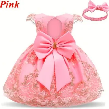 Kojenecké šaty Společenské šatičky s krátkými rukávky a mašlí pro nejmenší, 3 - 24 M Barva: Růžová, Velikost: 18M