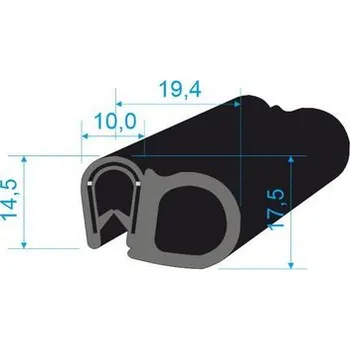 Těsnění do okna a dveří 00546003 U-PIRELI s kovovou výztuží s bočním těsněním, 78°Sh, U-PVC, bříško-EPDM
