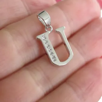Přívěsek Stříbrný přívěšek písmeno "U" 23mm se zirkony 1,75g Rhodium Stříbro 925/1000