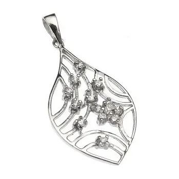 Přívěsek Stříbrný přívěsek kapka 39mm se zirkony Rhodium Stříbro 925/1000