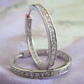 Náušnice Stříbrné náušnice kruhy 30mm se zirkony a pojistkou Rhodium 6,73g Stříbro 925/1000