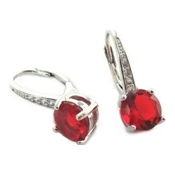 Náušnice Stříbrné náušnice s červeným zirkonem a čirými zirkony 19mm Rhodium 2,45g Stříbro 925/1000