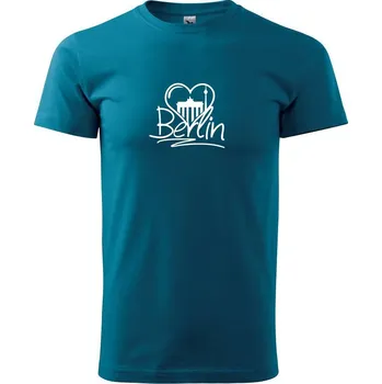 Berlin Love nápis - Klasické pánské triko vyšší gramáže - M ( Petrolejová )