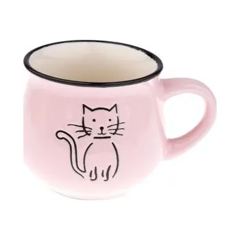 Hrnek keramický s kočkou - růžový 213 ml