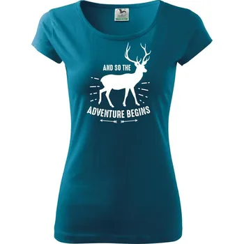 Dámské tričko Jelen adventure begins - Dámské triko Pure - XL ( Petrolejová )