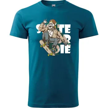 Skull riding skateboard - Klasické pánské triko vyšší gramáže - M ( Petrolejová )