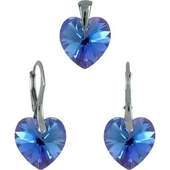 Souprava šperků Stříbrná souprava SRDCE Swarovski 10mm Sapphire Stříbro 925/1000