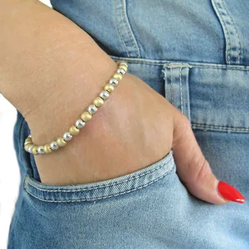 Náramek Luxusní stříbrný náramek kuličkový 5mm 4,75g Bicolour Rhodium-Golden Stříbro 925/1000