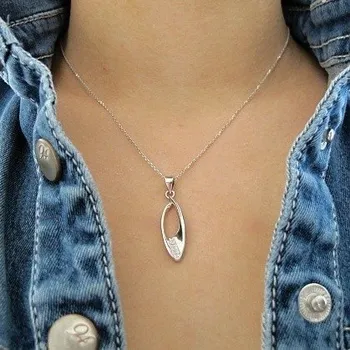 Náhrdelník Dámský stříbrný náhrdelník OVÁLEK se zirkony Rhodium Stříbro 925/1000 45 cm