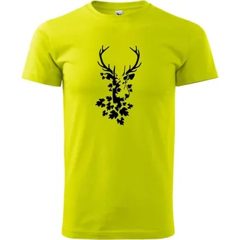 Pánské tričko Jelen z listů - Klasické pánské triko vyšší gramáže - XL ( Limetková )