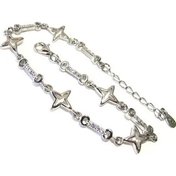 Šperk Luxusní stříbrný náramek hvězdičky se zirkony 5g Rhodium 16,5+3cm Stříbro 925/1000