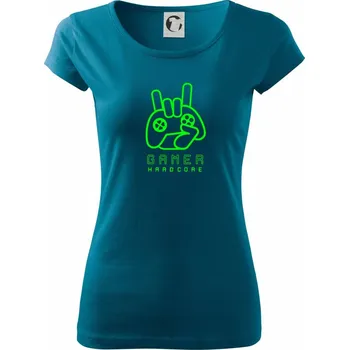 Dámské tričko Hardcore gamer - ruka - zelená - Dámské triko Pure - 3XL ( Petrolejová )