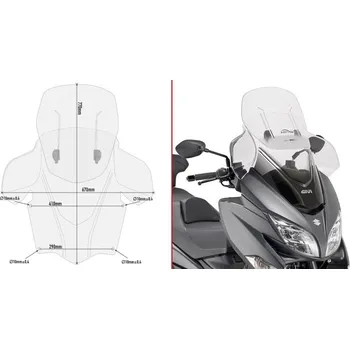 Motodíl AF3115B plexi čiré Suzuki Burgman 400 (17-24), nastavitelné v rozsahu vxš650-770x670 mm
