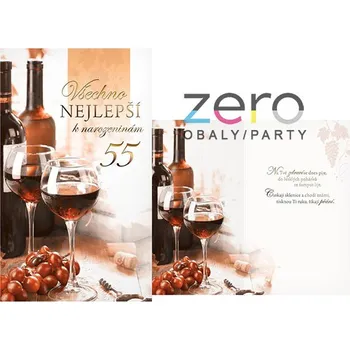 Přání s textem narozeninové 55 + obálka - víno