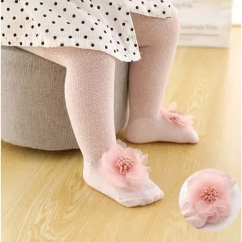 Dětské (kojenecké) punčocháče s květinovou ozdobou 0-6 let Barva: 2 Růžový květ, Velikost: XL (délka 60 cm)