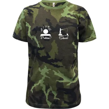 Problem? Solved! - Rybaření - Dětské maskáčové triko - 134 cm/8 let ( Zelený maskáč )