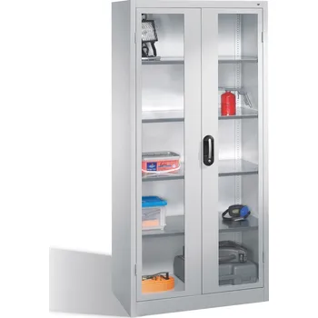 Skříňka na nářadí Dílenská skříň typ Cabo, 4 police, prosklená výplň dveří, Š 930, H 500, V 1950 mm, šedá