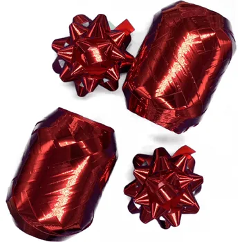 Stuha Dárkový set RED PACK červený sada 4ks (2x Mega klubko 1cm x 20m 2x roseta)