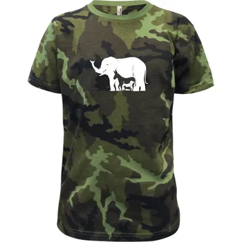 Slon, pes, kočka - Dětské maskáčové triko - 134 cm/8 let ( Zelený maskáč )