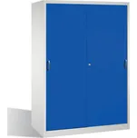 Dílenská skříň typ Cabo, s posuvnými dveřmi, 8 vložných polic, Š 1600, H 600, V 1950 mm, šedo-modrá
