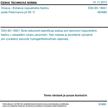 ČSN EN 15921 - Hnojiva - Extrakce rozpustného fosforu podle Petermanna při 65 °C - Tisk