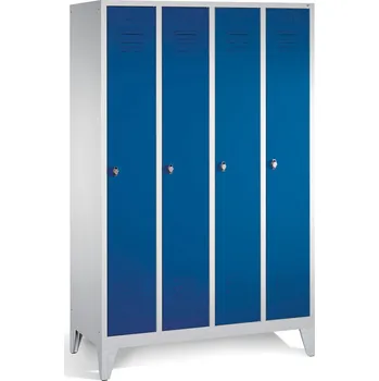Šatní skříň Šatní skříň Cabo, 4 oddíly, š 1190, h 500, v 1850 mm, nožičky, šedá, dveře modré