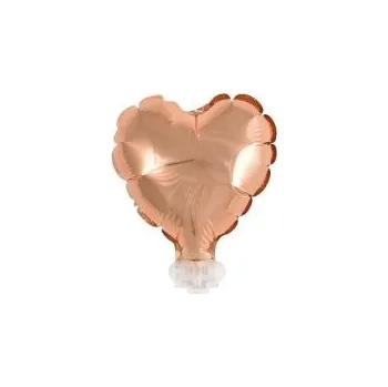 Party dekorace Fóliový balónek s držákem ve tvaru srdce - Valentýn - růžovo zlatá - 8 cm