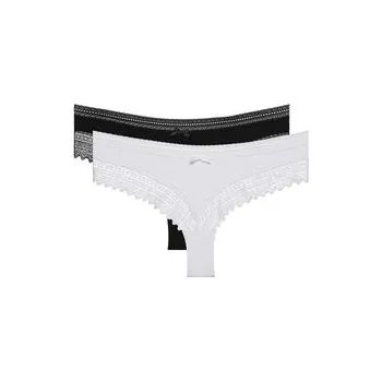 Dámské spodní prádlo Dámské bavlněné brazilky s krajkou 2 ks DIM SEXY FASHION BRAZILIAN 2x - DIM - černá M